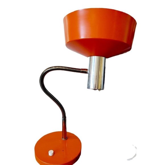 Vintage 70s Desk‎ Lamp Orange Metal Gooseneck Retro Mid Century MCM Germany - Picture 7 of 12